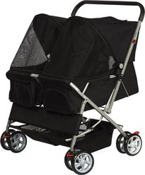 Paws & Pals Twin Double Folding Dog & Cat Stroller, Black