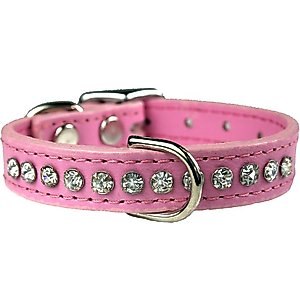 OmniPet Signature Leather Crystal Dog Collar, Rose, 16-in