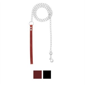 OmniPet Chain Dog Leash with Leather Handle, Medium Weight, 4-ft 