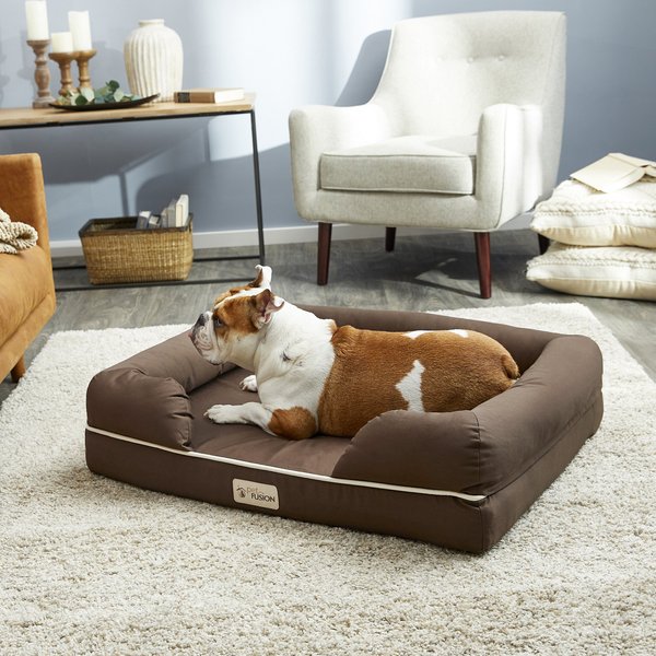 PetFusion Ultimate Lounge Memory Foam Bolster Cat & Dog Bed w/Removable Cover, Brown, Large slide 1 of 11