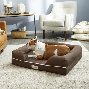 PetFusion Ultimate Lounge Memory Foam Bolster Cat & Dog Bed with Removable Cover, Brown, Large