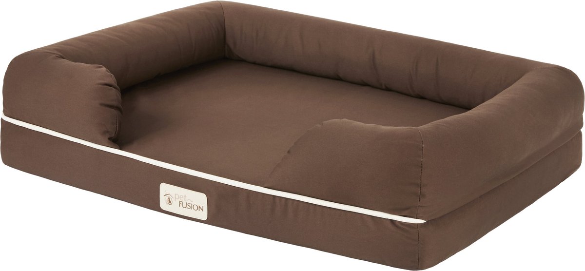 PETFUSION Ultimate Lounge Memory Foam Bolster Cat & Dog Bed with Removable Cover, Brown, Large