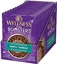 Wellness Bowl Boosters Simply Shreds Tuna, Beef & Carrots Natural Grain-Free Wet Dog Food Mixer or Topper, 2.8-oz pouch, case of 12