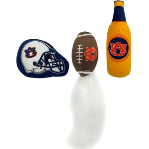 Pets First NCAA Football Plush Cat Toys with Catnip, 3 count, Auburn