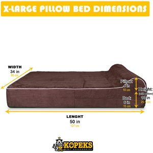 KOPEKS Orthopedic Pillow Dog Bed with Removable Cover, Brown, X-Large