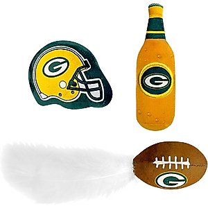 Pets First 3-Piece Catnip Plush Cat Toy Set, Green Bay