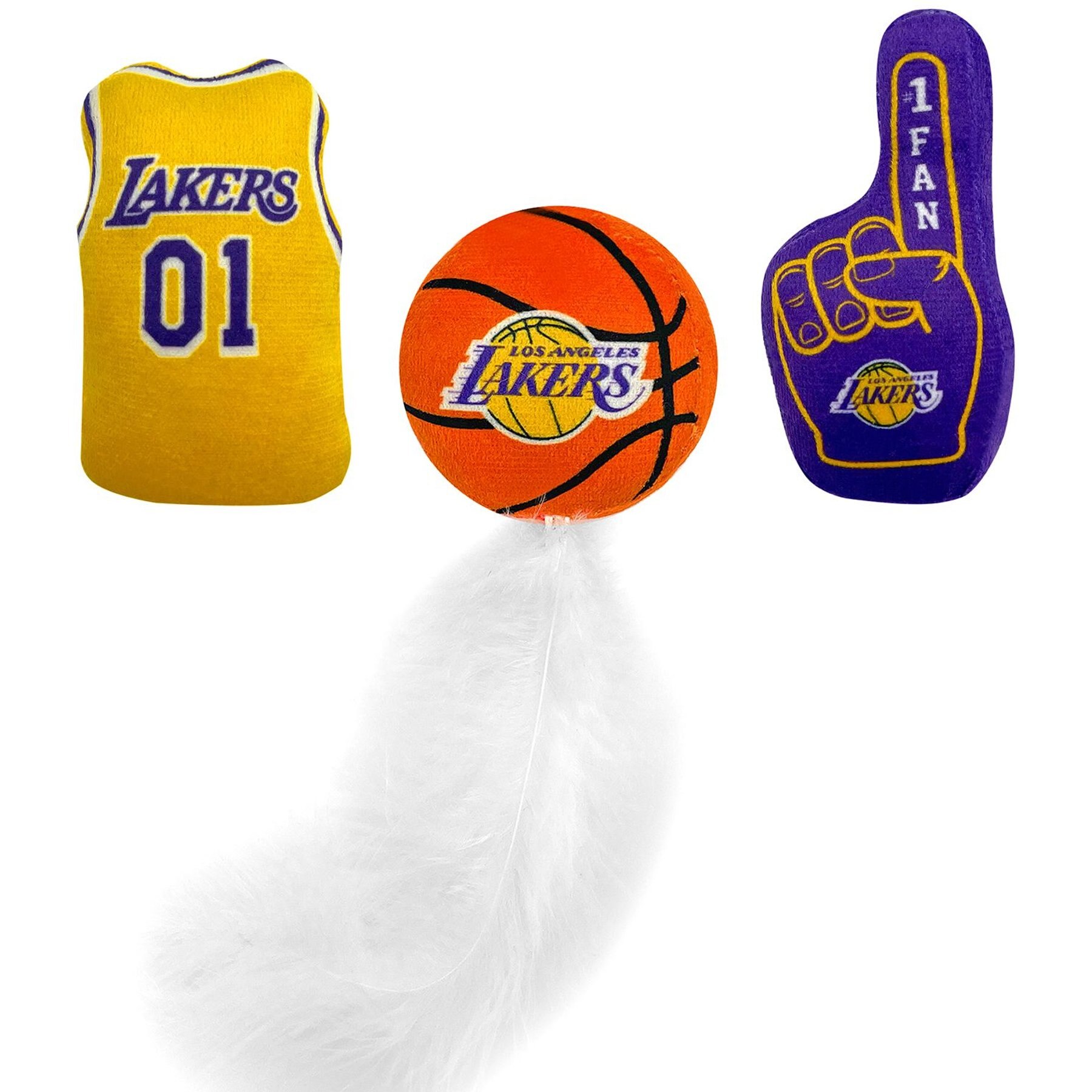 Pets First NBA Plush Cat Toys with Catnip, 3 count, LA Lakers