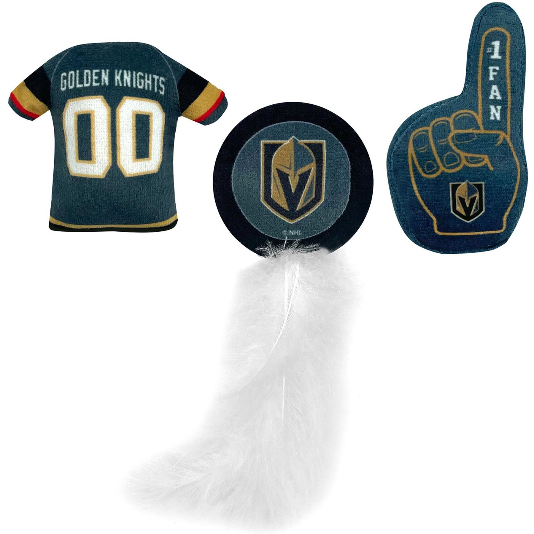 Pets First NHL Plush Cat Toys with Catnip, 3 count, Las Vegas Golden Knights