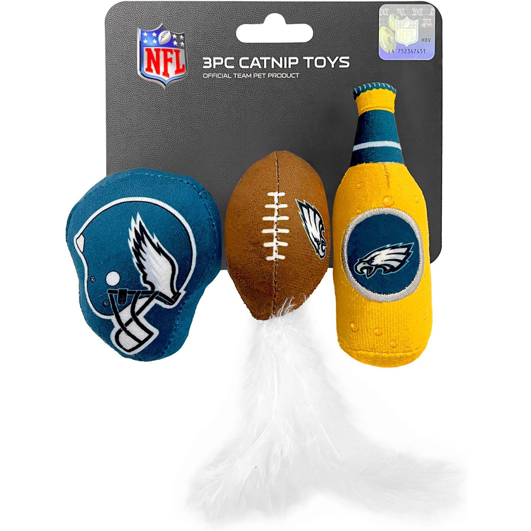 Pets First NFL Plush Cat Toys with Catnip, 3 count, Philadelphia Eagles