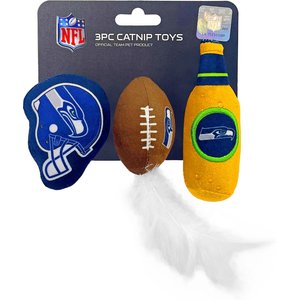 Pets First NFL Plush Cat Toys with Catnip, 3 count, Seattle Seahawks