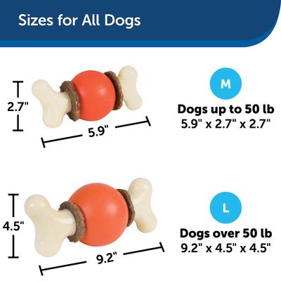 Show full view: PetSafe Busy Buddy Bouncy Bone Treat Dispenser Tough Dog Chew Toy, Large, Orange slide 3 of 13