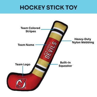 Show full view: Pets First Hockey Stick Tough Squeaky Dog Chew Toy, New Jersey Devils slide 4 of 6