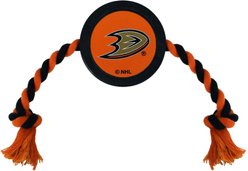 Pets First Hockey Puck Tough Squeaky Dog Chew Toy, Anaheim Ducks