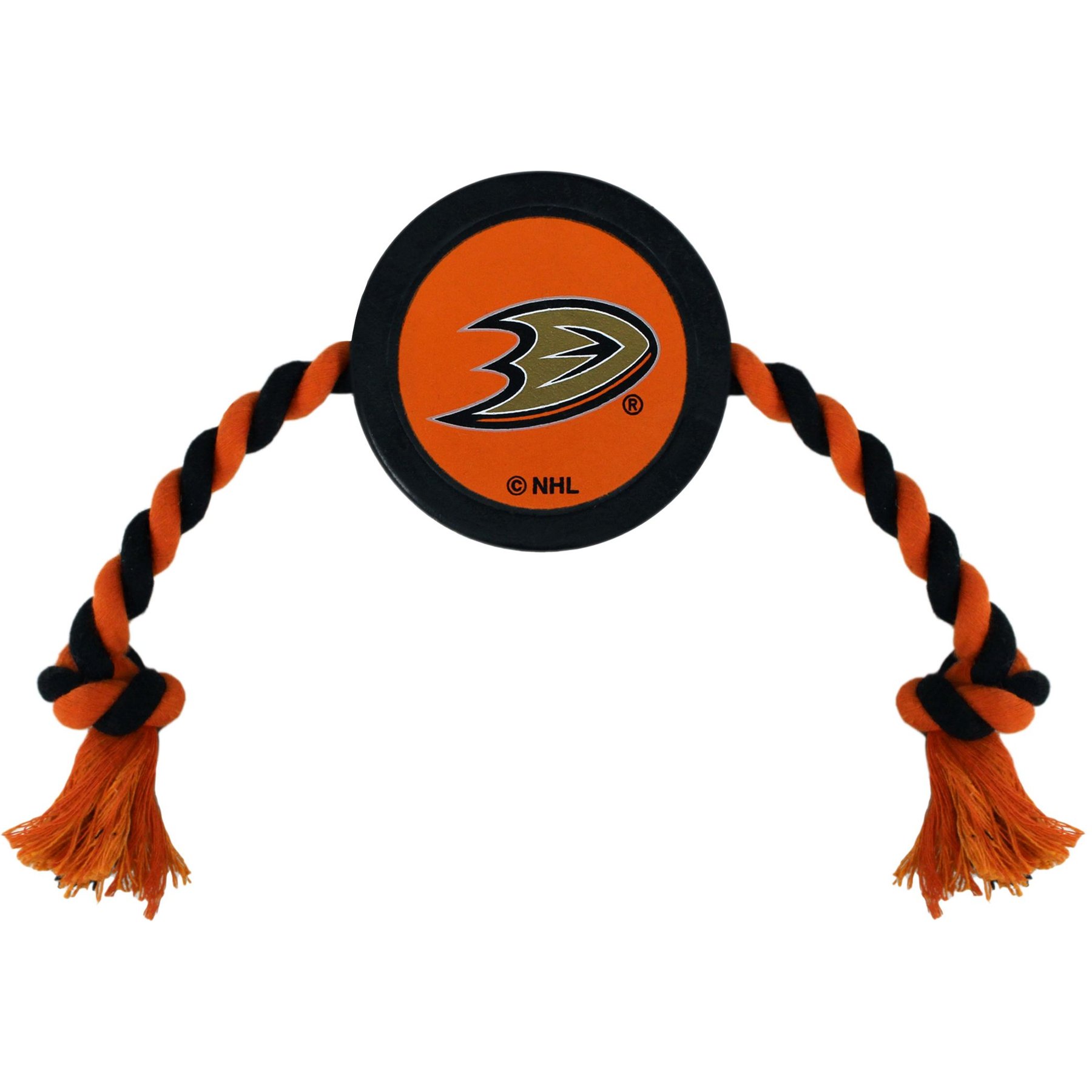 Pets First Hockey Puck Tough Squeaky Dog Chew Toy, Anaheim Ducks