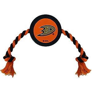 Pets First Hockey Puck Tough Squeaky Dog Chew Toy, Anaheim Ducks