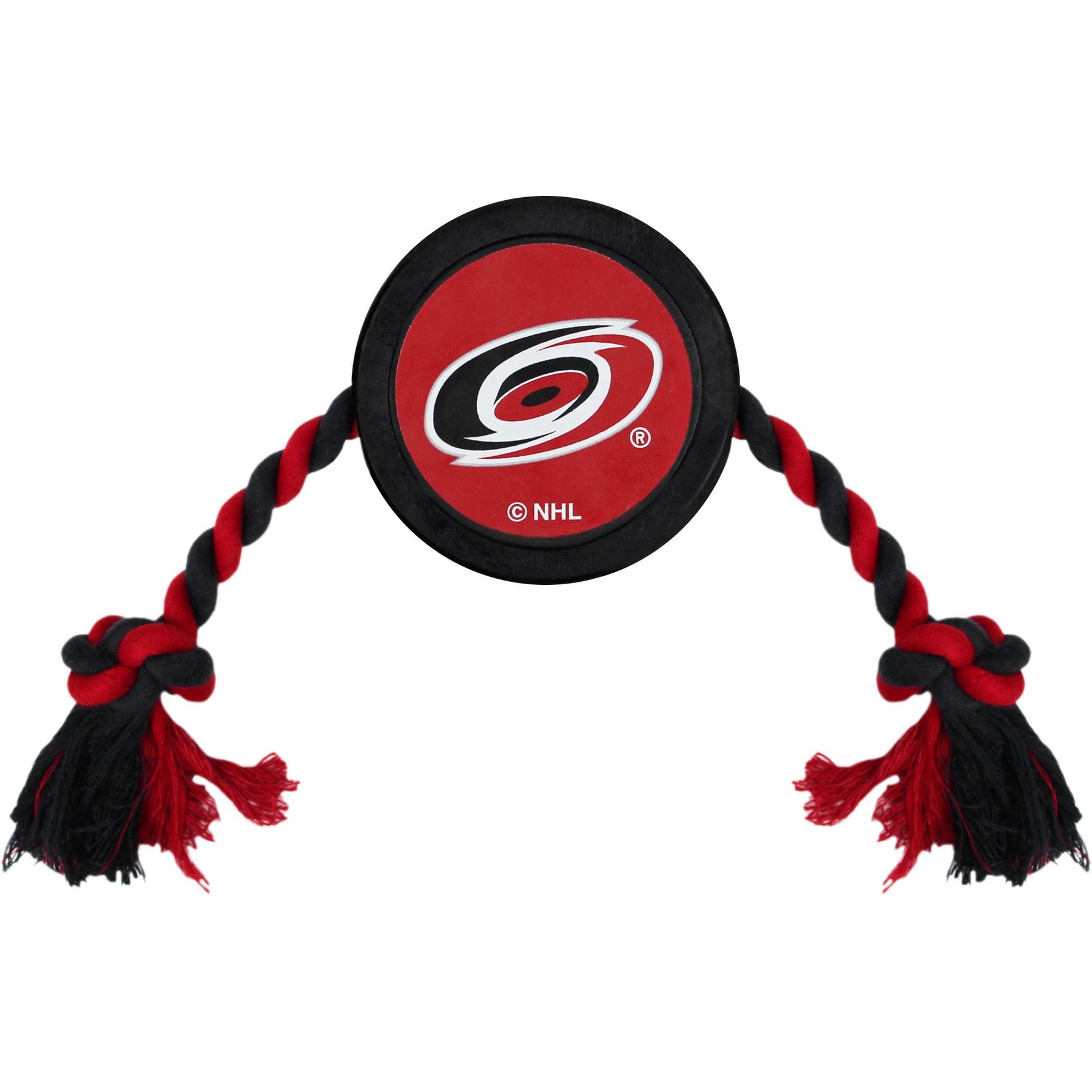 Pets First Hockey Puck Tough Squeaky Dog Chew Toy, Carolina Hurricanes