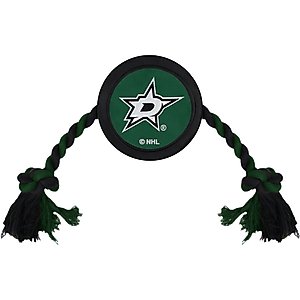 Pets First Hockey Puck Tough Squeaky Dog Chew Toy, Dallas Stars