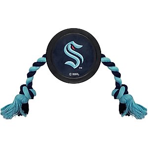 Pets First Hockey Puck Tough Squeaky Dog Chew Toy, Seattle Kraken