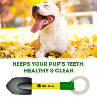 Show full view: Pets First John Deere Shovel Tough Squeaky Dog Chew Toy slide 5 of 5