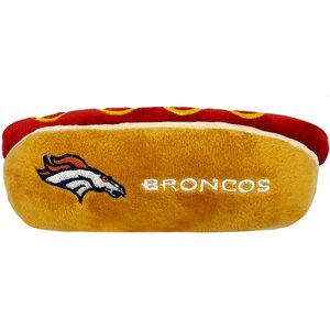 Pets First Hot Dog Squeaky Dog Chew Toy, Denver Broncos