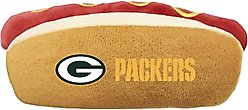 Pets First Hot Dog Squeaky Dog Chew Toy, Green Bay Packers