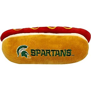 Pets First Hot Dog Squeaky Dog Chew Toy, Michigan State