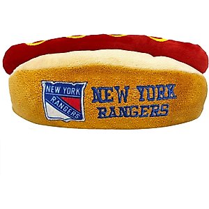 Pets First Hot Dog Squeaky Dog Chew Toy, New York Rangers