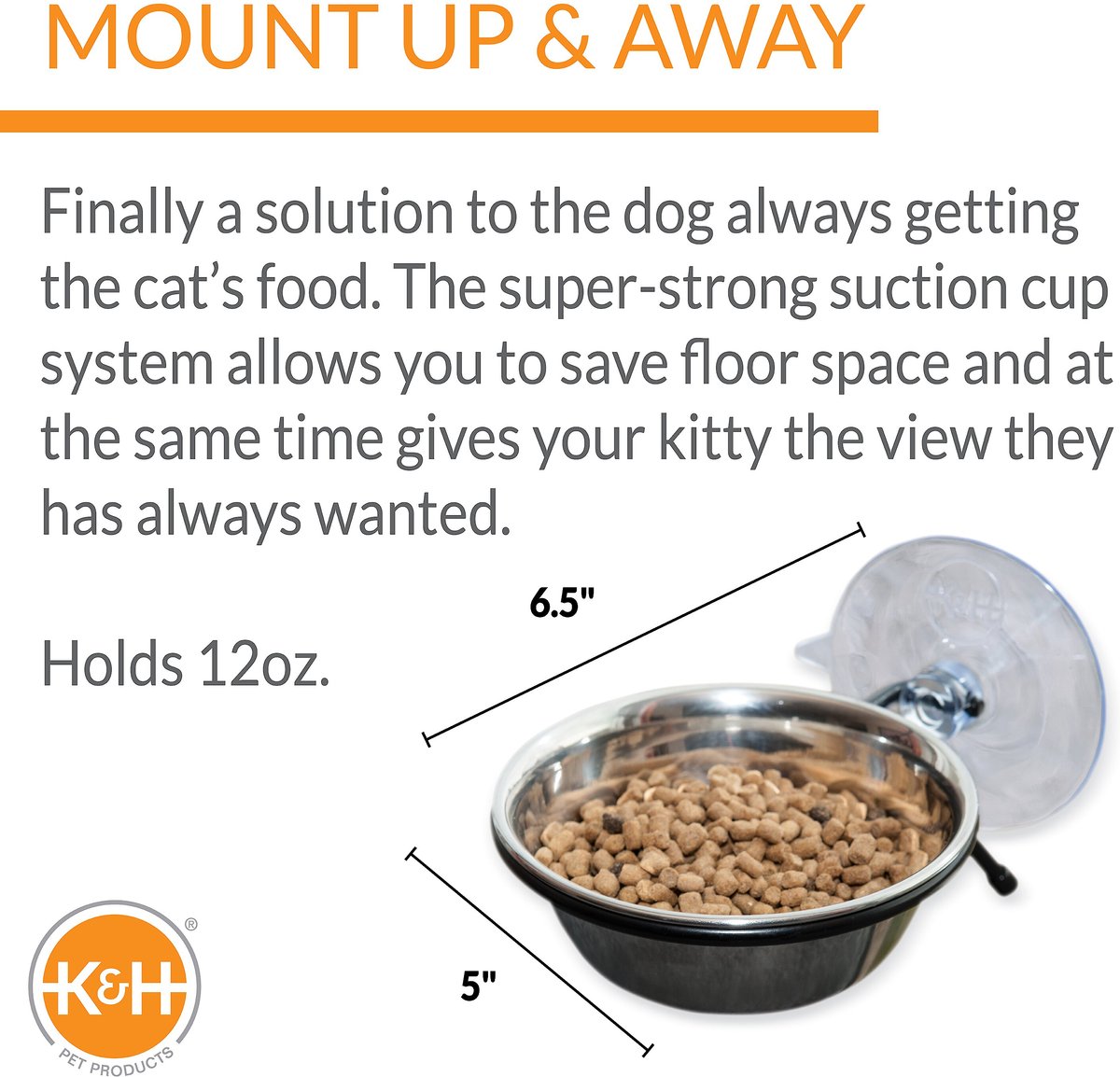 K&H Pet Products EZ Mount Up & Away Kitty Single Diner Stainless Steel Cat Bowl, 1.5-cup