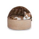 K&H Pet Products Self-Warming Hooded Cat Bed, Chocolate/Tan, Small