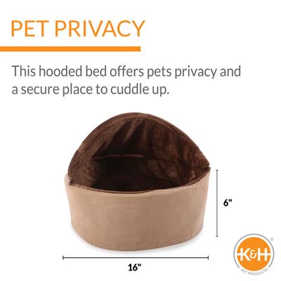Show full view: K&H Pet Products Self-Warming Hooded Cat Bed, Chocolate/Tan, Small slide 3 of 11