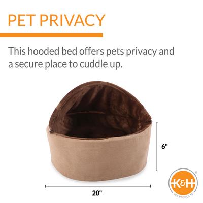 Show full view: K&H Pet Products Self-Warming Hooded Cat Bed, Chocolate/Tan, Large slide 3 of 10