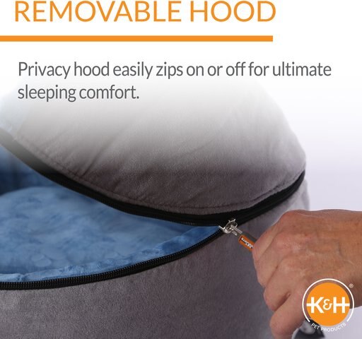 K&H Pet Products Self-Warming Hooded Cat Bed, Blue/Gray, Large