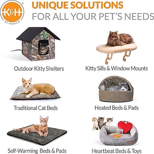 K&H Pet Products Self-Warming Hooded Cat Bed, Blue/Gray, Large