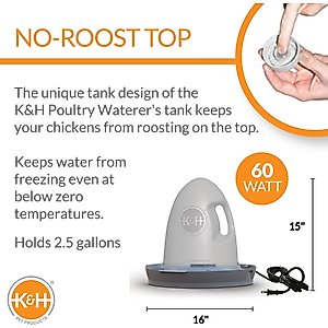 K&H Pet Products Heated Thermo-Poultry Waterer, Gray, 2.5-gallon
