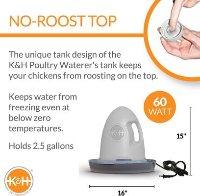 Show full view: K&H Pet Products Heated Thermo-Poultry Waterer, Gray, 2.5-gallon slide 2 of 12