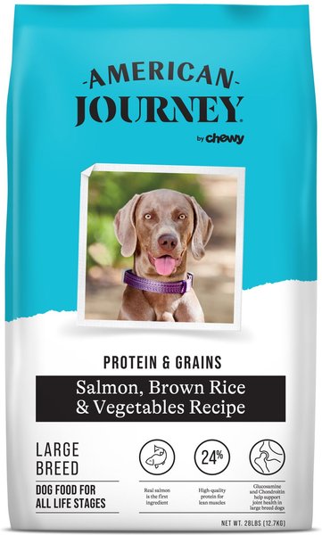 American Journey Protein & Grains Large Breed Salmon, Brown Rice & Vegetables Recipe Dry Dog Food, 28-lb bag slide 1 of 9