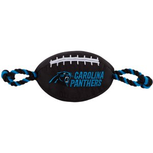 Pets First Nylon Football Tough Squeaky Dog Chew Toy, Carolina Panthers