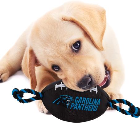 Show full view: Pets First Nylon Football Tough Squeaky Dog Chew Toy, Carolina Panthers slide 3 of 6