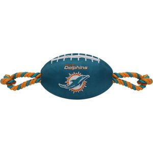 Pets First Nylon Football Tough Squeaky Dog Chew Toy, Miami Dolphins