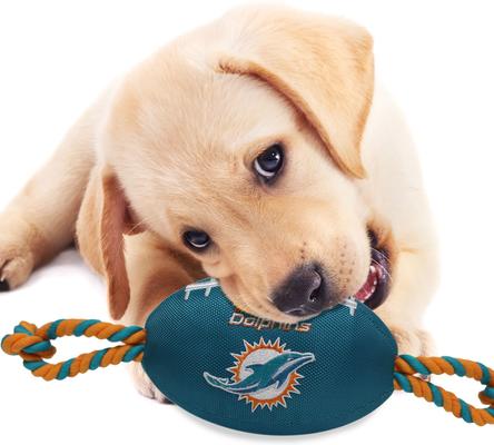 Show full view: Pets First Nylon Football Tough Squeaky Dog Chew Toy, Miami Dolphins slide 4 of 7