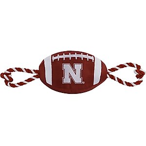 Pets First Nylon Football Tough Squeaky Dog Chew Toy, Nebraska