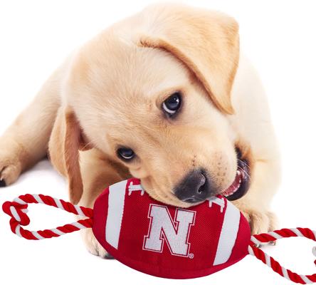 Show full view: Pets First Nylon Football Tough Squeaky Dog Chew Toy, Nebraska slide 3 of 6