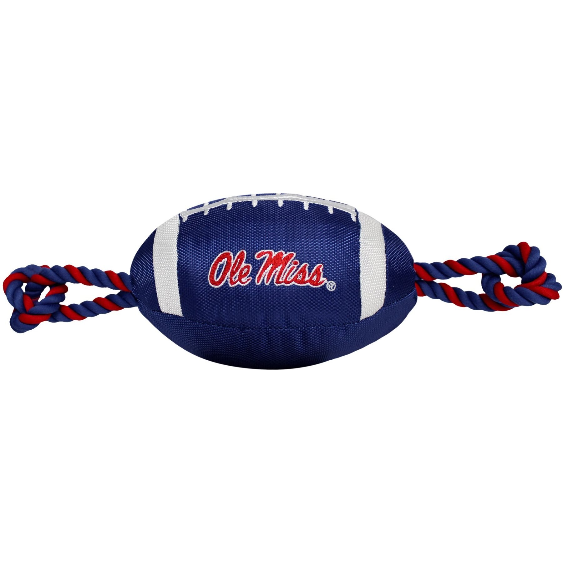 Pets First Nylon Football Tough Squeaky Dog Chew Toy, Ole Miss