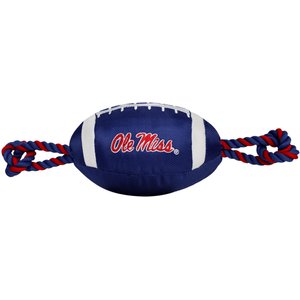Pets First Nylon Football Tough Squeaky Dog Chew Toy, Ole Miss