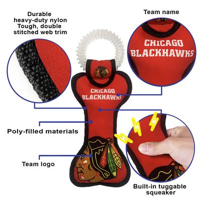Show full view: Pets First Squeaky Dental Dog Tug Toy, Chicago Blackhawks slide 5 of 6