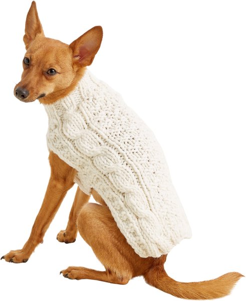 CHILLY DOG Natural Cable Dog & Cat Sweater, X-Small - Chewy.com