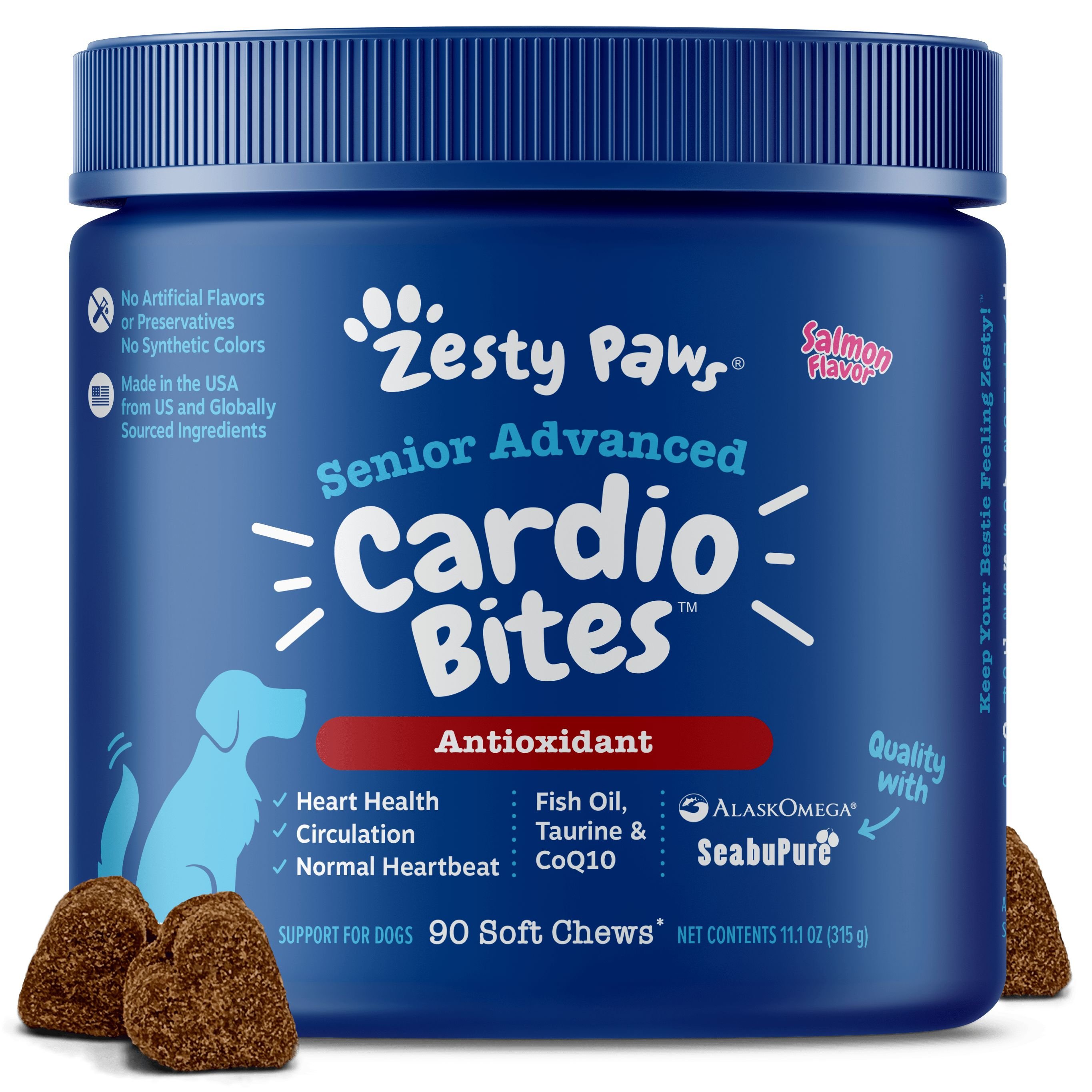 ZESTY PAWS Senior Advanced Cardio Bites Salmon Flavored Soft Chews
