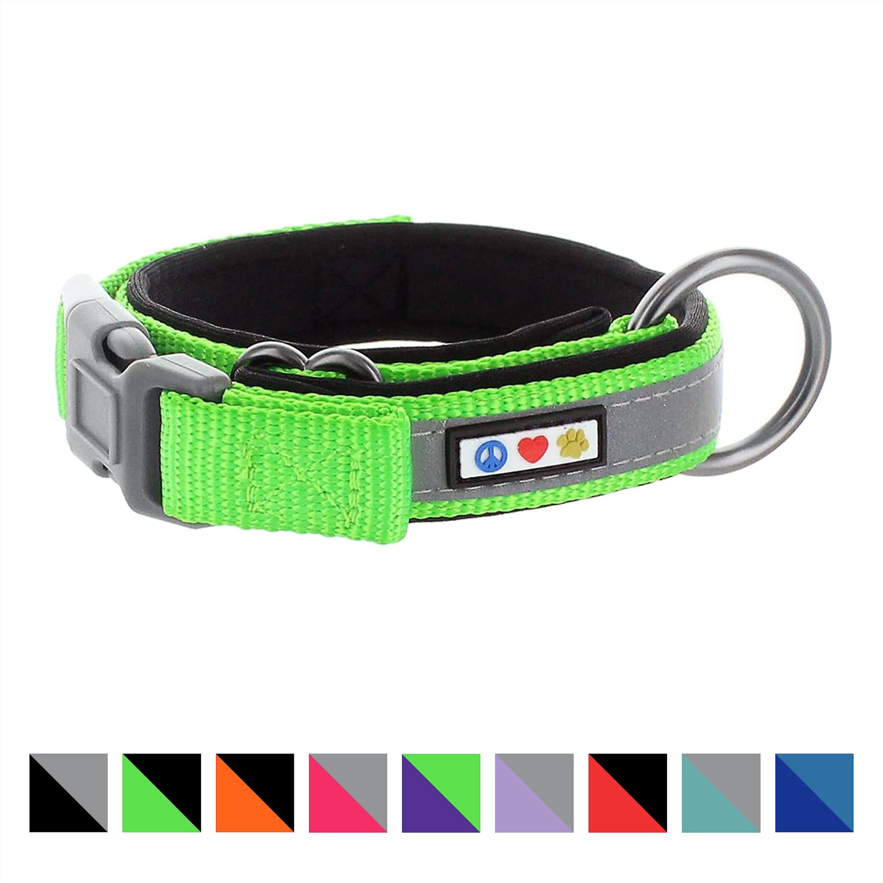 Pawtitas Soft Adjustable Reflective Padded Dog Collar, Green, XX-Small: 7 to 11-in neck, 5/8-in wide