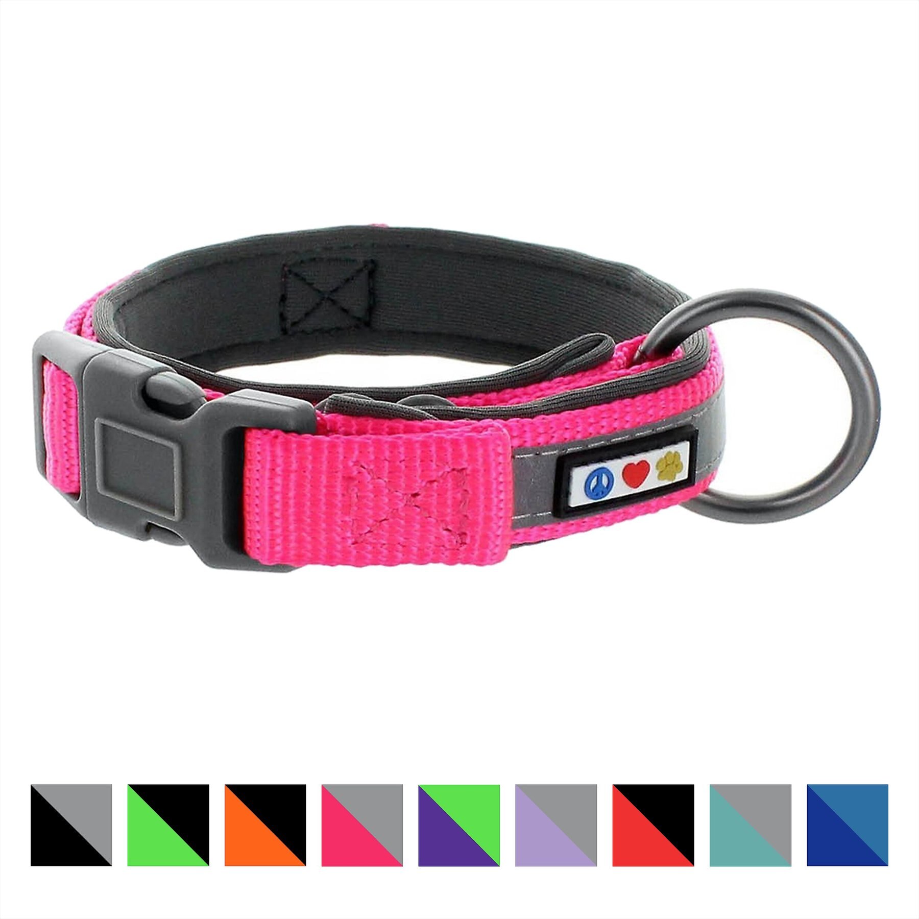Pawtitas Soft Adjustable Reflective Padded Dog Collar, Pink, X-Small: 9 to 11-in neck, 5/8-in wide