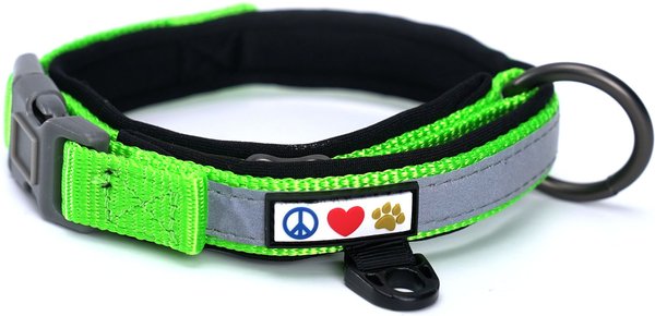 Pawtitas Soft Adjustable Reflective Padded Dog Collar, Green, X-Small: 9 to 11-in neck, 5/8-in wide slide 1 of 7